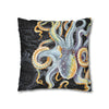 Octopus Steel Blue Vintage Map Dark Watercolor Art Spun Polyester Square Pillow Case Home Decor