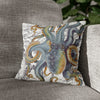 Octopus Steel Blue Vintage Map Light Watercolor Art Spun Polyester Square Pillow Case 14 × Home