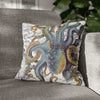 Octopus Steel Blue Vintage Map Light Watercolor Art Spun Polyester Square Pillow Case 16 × Home