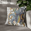 Octopus Steel Blue Vintage Map Light Watercolor Art Spun Polyester Square Pillow Case 18 × Home