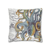 Octopus Steel Blue Vintage Map Light Watercolor Art Spun Polyester Square Pillow Case Home Decor