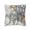 Octopus Steel Blue Vintage Map Light Watercolor Art Spun Polyester Square Pillow Case Home Decor