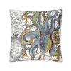 Octopus Steel Blue Vintage Map Light Watercolor Art Spun Polyester Square Pillow Case Home Decor