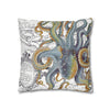 Octopus Steel Blue Vintage Map Light Watercolor Art Spun Polyester Square Pillow Case Home Decor