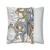 Octopus Steel Blue Vintage Map Light Watercolor Art Spun Polyester Square Pillow Case Home Decor