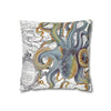 Octopus Steel Blue Vintage Map Light Watercolor Art Spun Polyester Square Pillow Case Home Decor