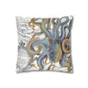 Octopus Steel Blue Vintage Map Light Watercolor Art Spun Polyester Square Pillow Case Home Decor