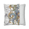 Octopus Steel Blue Vintage Map Light Watercolor Art Spun Polyester Square Pillow Case Home Decor