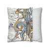 Octopus Steel Blue Vintage Map Light Watercolor Art Spun Polyester Square Pillow Case Home Decor