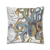 Octopus Steel Blue Vintage Map Light Watercolor Art Spun Polyester Square Pillow Case Home Decor