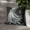 Octopus Stipplink Black White Green Ink Art Spun Polyester Square Pillow Case 16 × Home Decor