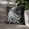 Octopus Stipplink Black White Green Ink Art Spun Polyester Square Pillow Case 18 × Home Decor
