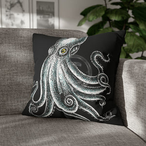 Octopus Stipplink Black White Green Ink Art Spun Polyester Square Pillow Case 20 × Home Decor