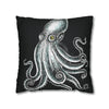 Octopus Stipplink Black White Green Ink Art Spun Polyester Square Pillow Case Home Decor