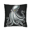 Octopus Stipplink Black White Green Ink Art Spun Polyester Square Pillow Case Home Decor