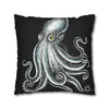 Octopus Stipplink Black White Green Ink Art Spun Polyester Square Pillow Case Home Decor