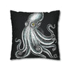 Octopus Stipplink Black White Green Ink Art Spun Polyester Square Pillow Case Home Decor