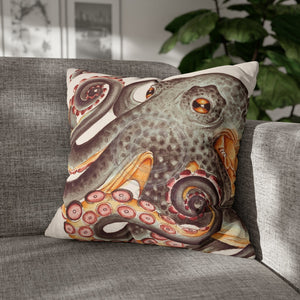 Octopus Tangerine Watercolor Ink Art Spun Polyester Square Pillow Case 20 × Home Decor