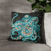 Octopus Teal Green Bubbles Black Art Spun Polyester Square Pillow Case 14 × Home Decor