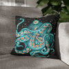 Octopus Teal Green Bubbles Black Art Spun Polyester Square Pillow Case 16 × Home Decor