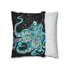 Octopus Teal Green Bubbles Black Art Spun Polyester Square Pillow Case Home Decor