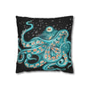 Octopus Teal Green Bubbles Black Art Spun Polyester Square Pillow Case Home Decor