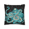 Octopus Teal Green Bubbles Black Art Spun Polyester Square Pillow Case Home Decor