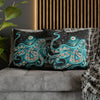 Octopus Teal Green Bubbles Black Art Spun Polyester Square Pillow Case Home Decor