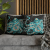 Octopus Teal Green Bubbles Black Art Spun Polyester Square Pillow Case Home Decor