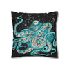 Octopus Teal Green Bubbles Black Art Spun Polyester Square Pillow Case Home Decor