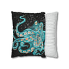 Octopus Teal Green Bubbles Black Art Spun Polyester Square Pillow Case Home Decor