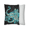 Octopus Teal Green Bubbles Black Art Spun Polyester Square Pillow Case Home Decor