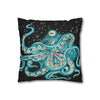 Octopus Teal Green Bubbles Black Art Spun Polyester Square Pillow Case Home Decor