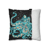 Octopus Teal Green Bubbles Black Art Spun Polyester Square Pillow Case Home Decor