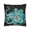 Octopus Teal Green Bubbles Black Art Spun Polyester Square Pillow Case Home Decor
