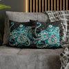 Octopus Teal Green Bubbles Black Art Spun Polyester Square Pillow Case Home Decor