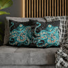 Octopus Teal Green Bubbles Black Art Spun Polyester Square Pillow Case Home Decor