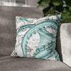 Octopus Teal Vintage Map Ink Art Spun Polyester Square Pillow Case 16 × Home Decor