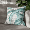 Octopus Teal Vintage Map Ink Art Spun Polyester Square Pillow Case 18 × Home Decor