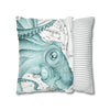 Octopus Teal Vintage Map Ink Art Spun Polyester Square Pillow Case Home Decor