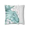 Octopus Teal Vintage Map Ink Art Spun Polyester Square Pillow Case Home Decor