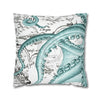 Octopus Teal Vintage Map Ink Art Spun Polyester Square Pillow Case Home Decor