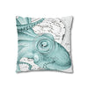 Octopus Teal Vintage Map Ink Art Spun Polyester Square Pillow Case Home Decor