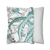 Octopus Teal Vintage Map Ink Art Spun Polyester Square Pillow Case Home Decor