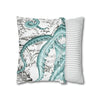 Octopus Teal Vintage Map Ink Art Spun Polyester Square Pillow Case Home Decor