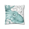 Octopus Teal Vintage Map Ink Art Spun Polyester Square Pillow Case Home Decor