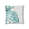 Octopus Teal Vintage Map Ink Art Spun Polyester Square Pillow Case Home Decor