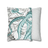 Octopus Teal Vintage Map Ink Art Spun Polyester Square Pillow Case Home Decor