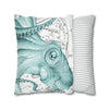 Octopus Teal Vintage Map Ink Art Spun Polyester Square Pillow Case Home Decor