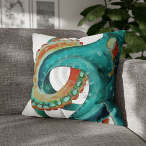 Octopus Teal Watercolor Art Ii Spun Polyester Square Pillow Case 20 × Home Decor